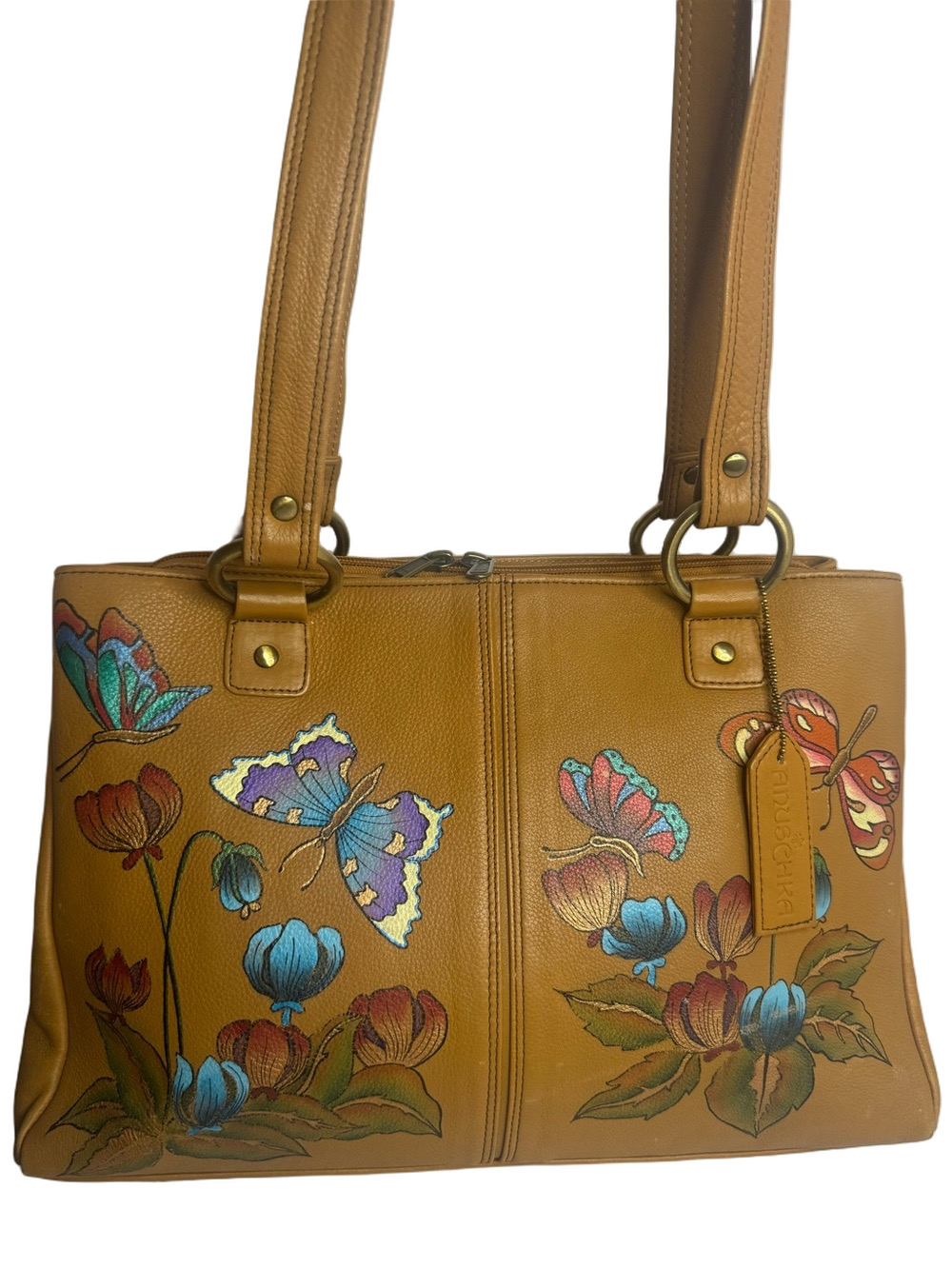 #308 Annushka Hand Painted Butterfly Leather Shoulder Bag